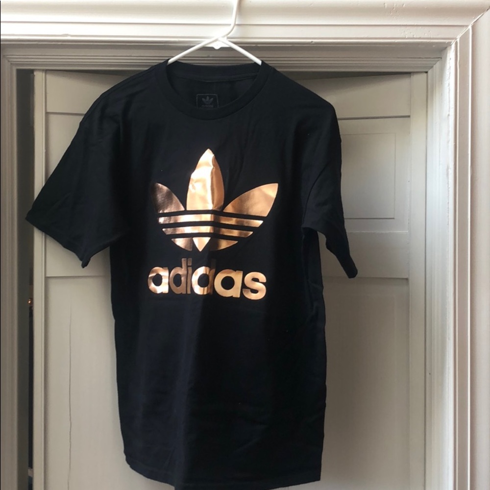 Adidas Tee. front and Back Emblem. Rose Gold